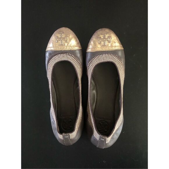 “Tory Burch Metallic Cap Toe Leather Ballet Flats” Size 6.5 - Picture 1 of 10
